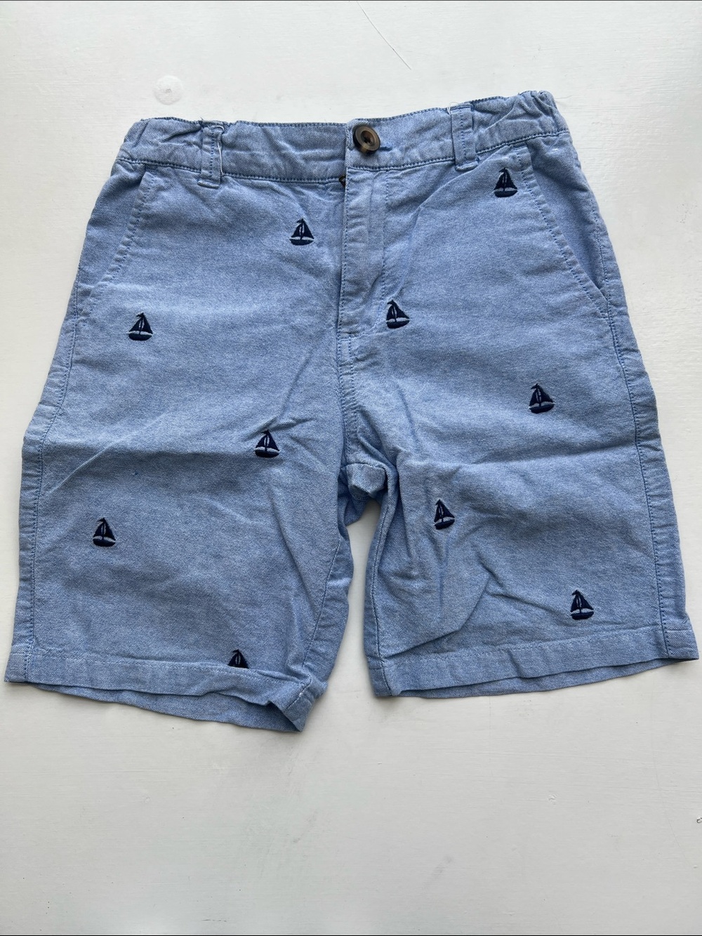 Gymboree Light Blue Men's Shorts with Navy Sailboat Embroidery